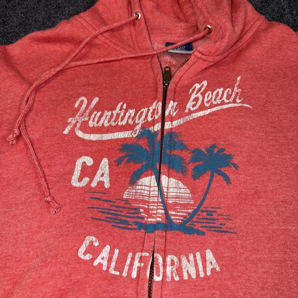 MV Sport Huntington Beach California Full Zip‎ Hoodie Pink XL Surf Beach Graphic